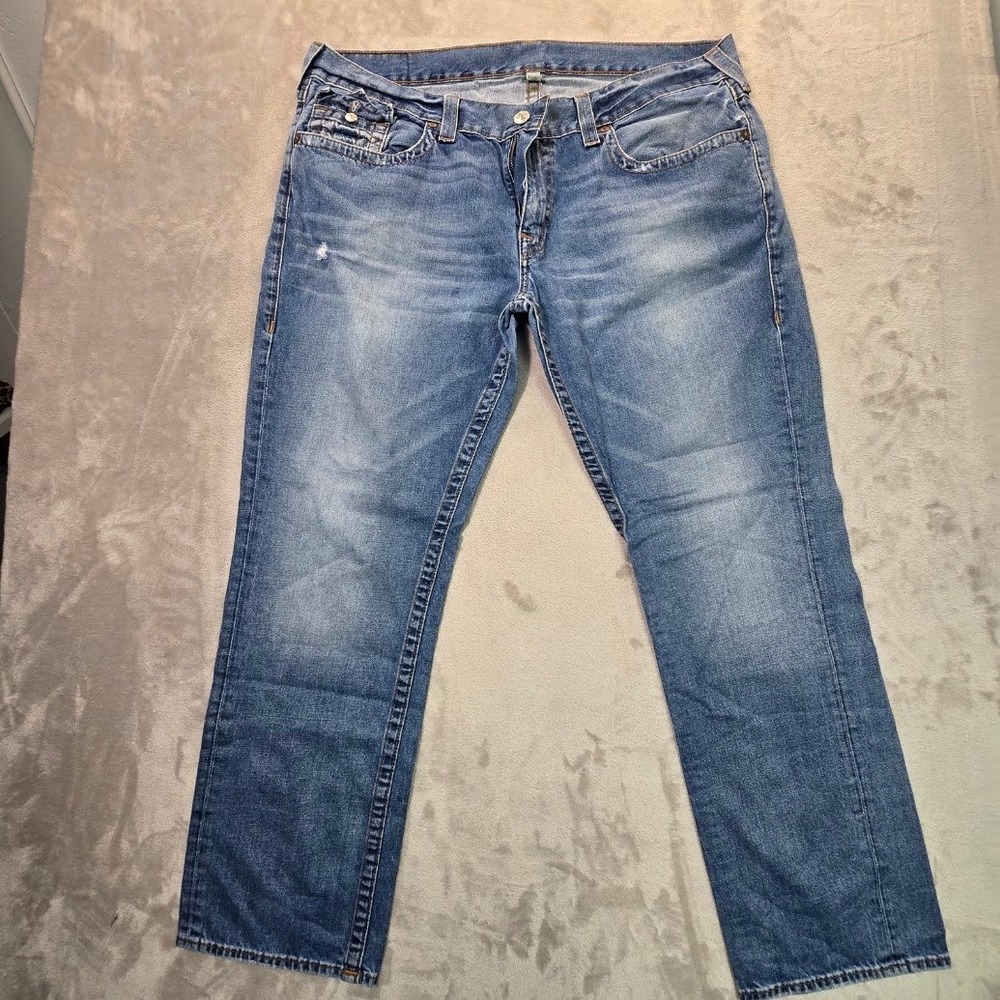 True Religion Ricky Super T Straight Leg Mens Jeans Blue Denim Size 36x30